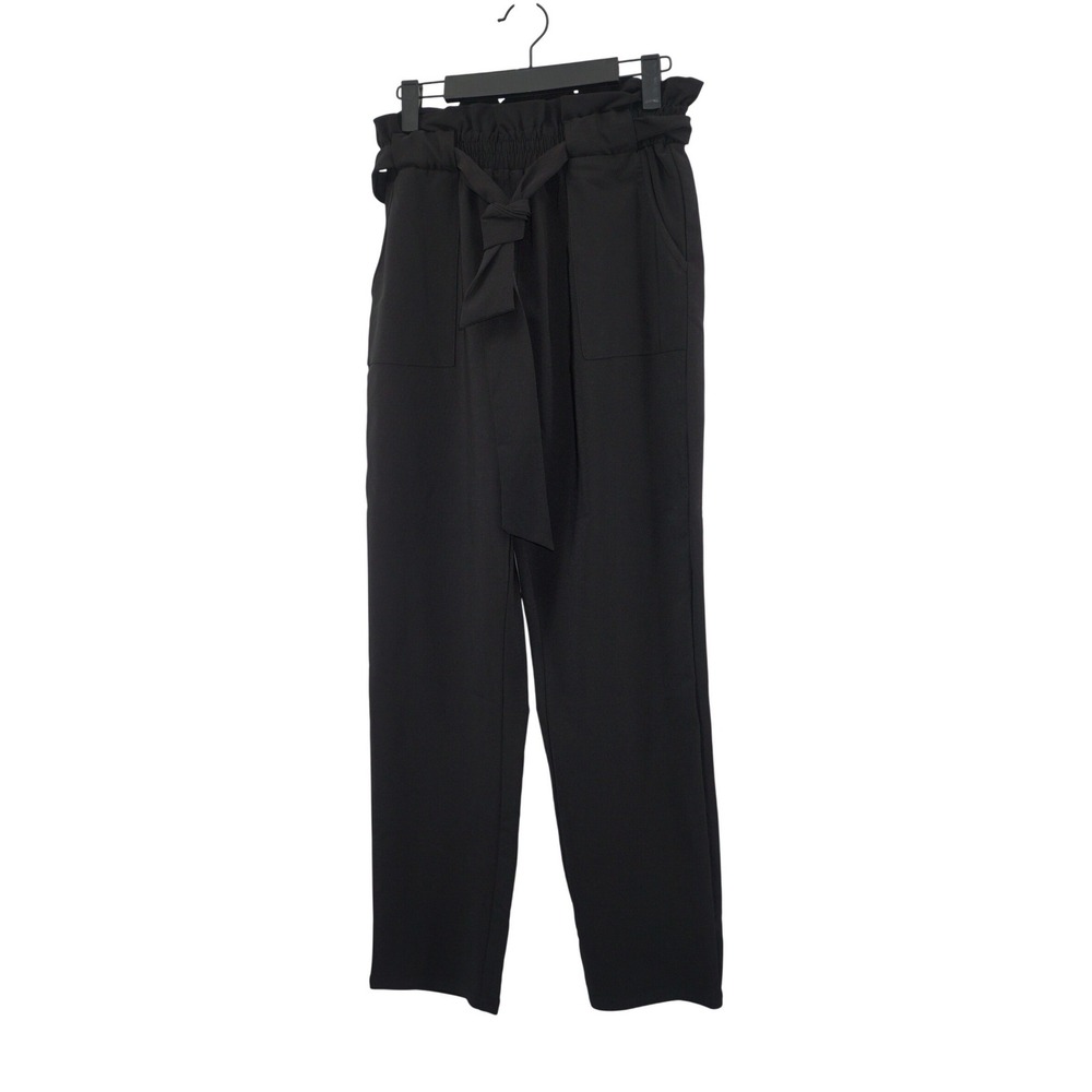 Grace Karin Small Paperbag Pants Women Black Excellent High Waist Tie Belt